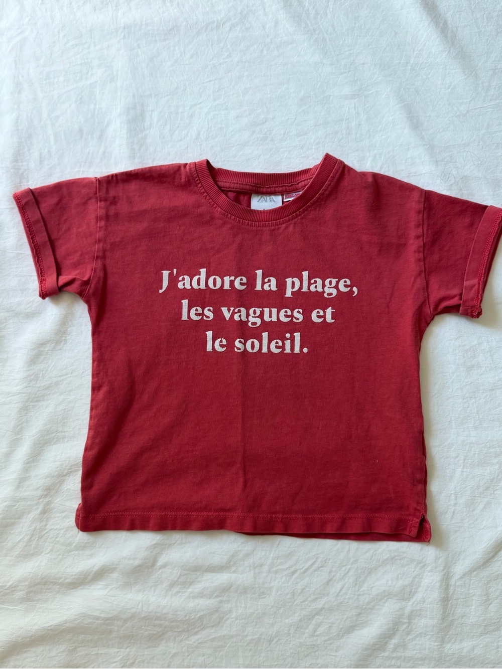 ZARA Kids French Beach Graphic Washed Red T-Shirt Size 3T